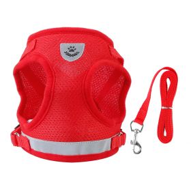 Pet Mesh Harness Dog Leash Set Reflective Chest Strap Adjustable Puppy Vest For Puppies Breeds Dogs Cats Walking Outdoor (Option: CatHarness RedL)