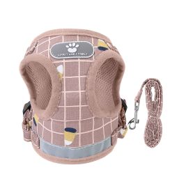 Pet Mesh Harness Dog Leash Set Reflective Chest Strap Adjustable Puppy Vest For Puppies Breeds Dogs Cats Walking Outdoor (Option: Leash PinkCheckeredXS)