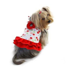 Soft Knit Cotton Cherries Dress w/Shoulder Ties (Color: Red, size: XL)