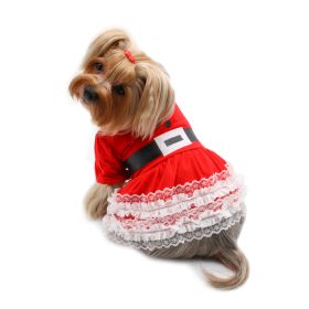 Lace Ruffles Puffy Sleeves Christmas Dress (Color: Yellow, size: XL)