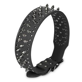 Dog Leather Collar Spiked Studded Pet Dog Collar Adjustable Neck Pitbull Mastiff Collar (Option: LeatherCollar BLKS)