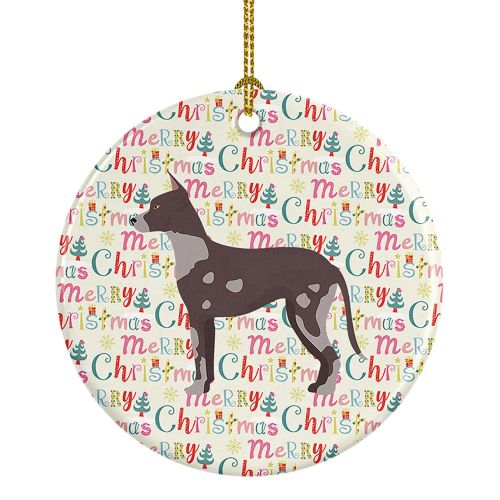 Peruvian Hairless Dog Merry Christmas Ceramic Ornament Christmas Tree Hanging Decorations for Home Christmas Holiday, Party, Gift, 3 in, Multicol