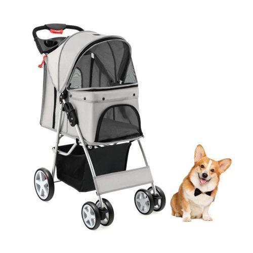 Folding Pet Stroller with Adjustable Canopy for Outdoor Folding Pet Stroller with Adjustable Canopy for Outdoor