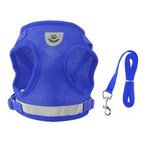 Pet Mesh Harness Dog Leash Set Reflective Chest Strap Adjustable Puppy Vest For Puppies Breeds Dogs Cats Walking Outdoor (Option: CatHarness BlueXL)